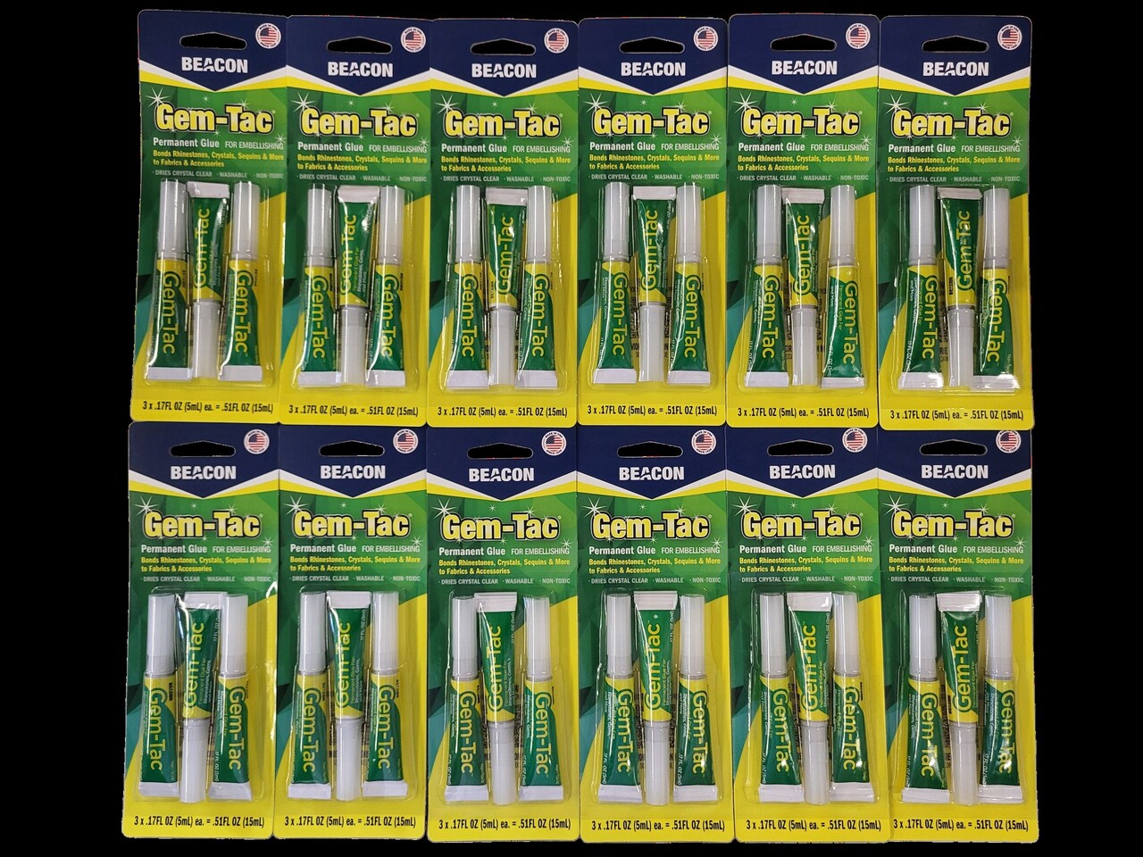 Beacon Gem-Tac Permanent Glue for Embellishing, MINI 3 Pack, 0.51 FL OZ Total, Clear